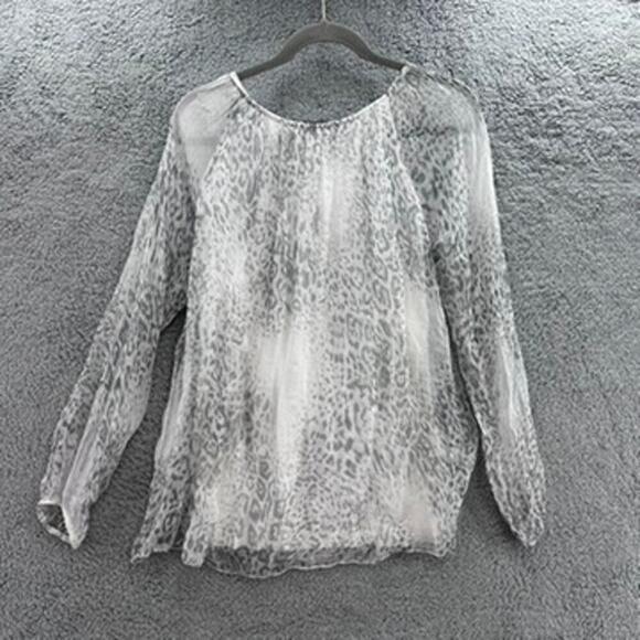 Viola Borghi Women's Large 100% Silk Sheer Long Sleeve Top Flowy Animal Print - Picture 8 of 9